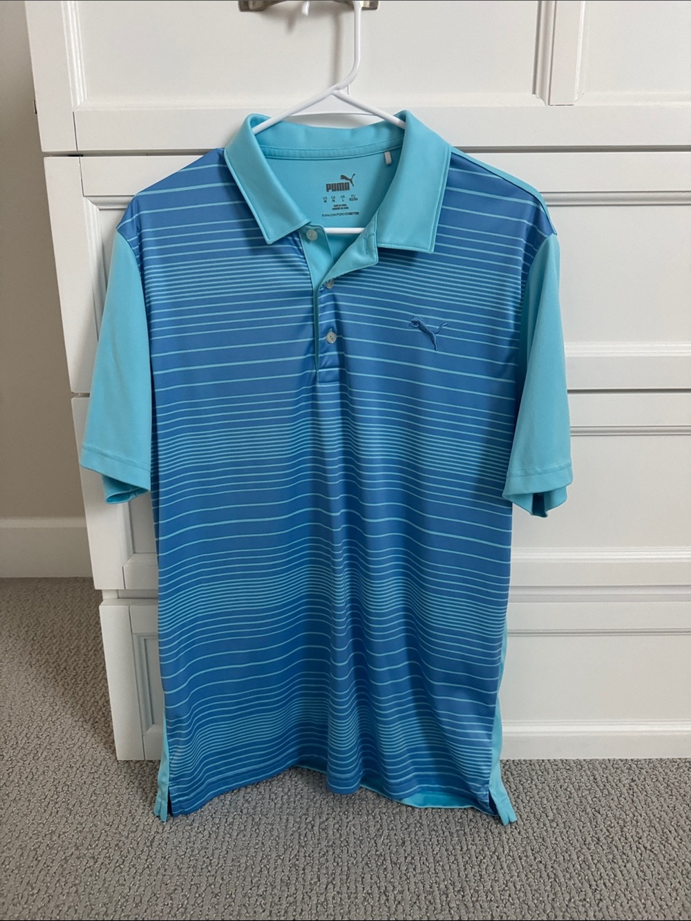 Puma Men’s Aqua and Teal Striped Polo